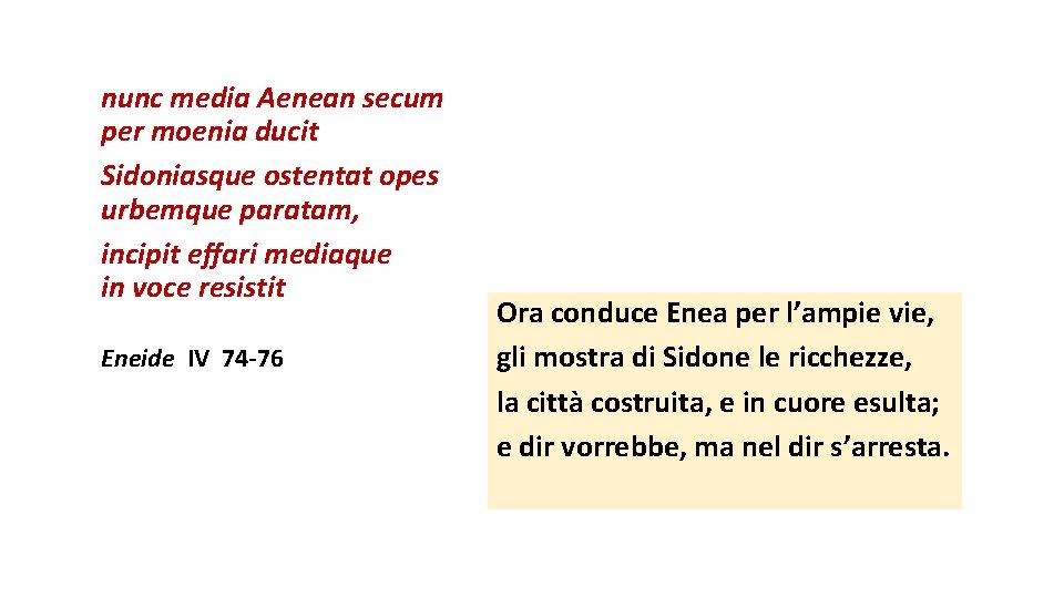 nunc media Aenean secum per moenia ducit Sidoniasque ostentat opes urbemque paratam, incipit effari