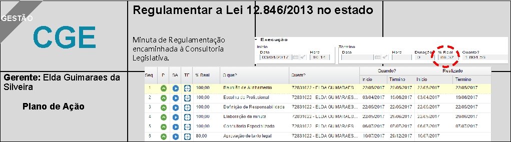 GESTÃO CGE Gerente: Elda Guimaraes da Silveira Plano de Ação Regulamentar a Lei 12.