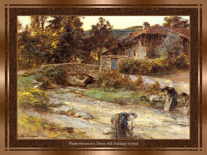 Washerwomen at a Stream with Buildings beyond 