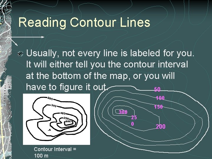 Reading Contour Lines Usually, not every line is labeled for you. It will either