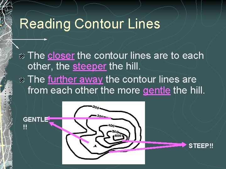 Reading Contour Lines The closer the contour lines are to each other, the steeper