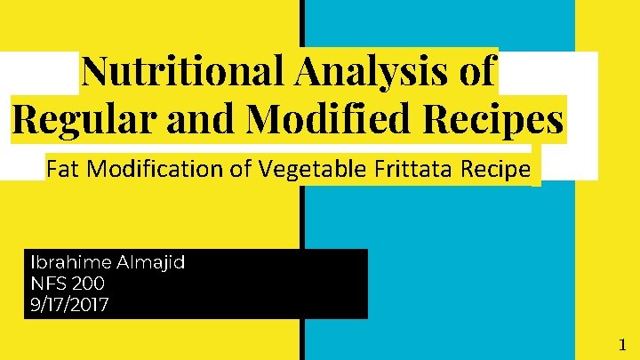 Nutritional Analysis of Regular and Modified Recipes Fat Modification of Vegetable Frittata Recipe Ibrahime Nutritional Analysis of Regular and Modified Recipes Fat Modification of Vegetable Frittata Recipe Ibrahime