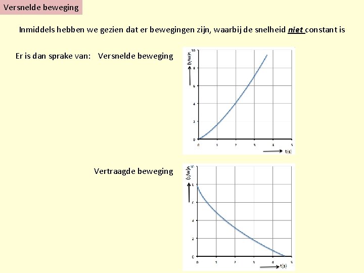 Versnelde beweging Inmiddels hebben we gezien dat er bewegingen zijn, waarbij de snelheid niet