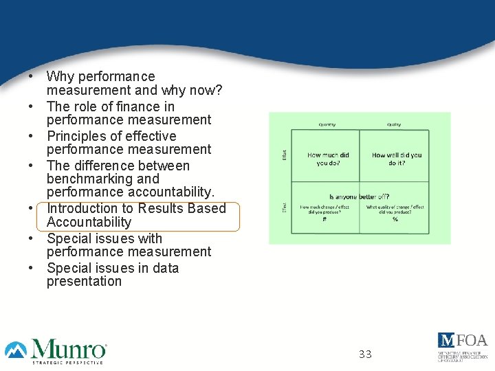  • Why performance measurement and why now? • The role of finance in