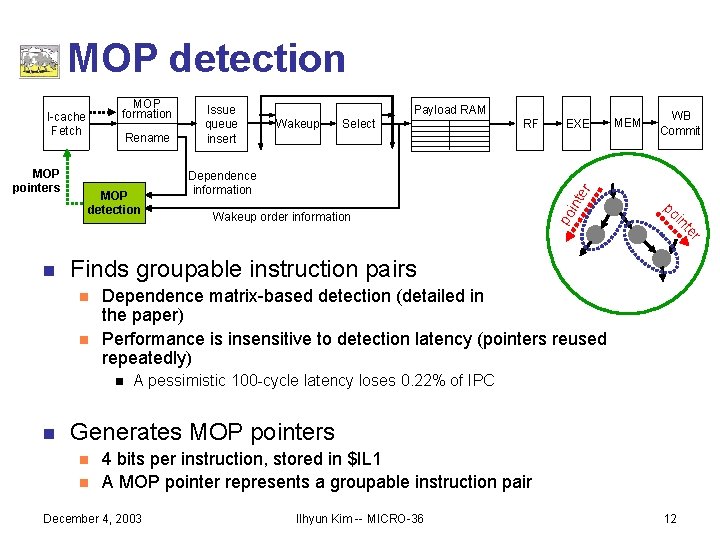 MOP detection Select RF Dependence information MEM WB Commit in Wakeup order information EXE