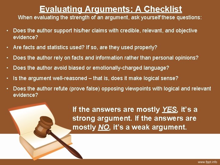 Tracing and Evaluating Arguments Identifying and exploring how