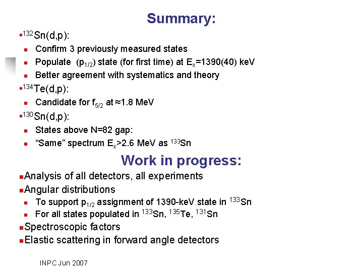 Summary: n 132 n n 134 n n 130 n n Sn(d, p): Confirm