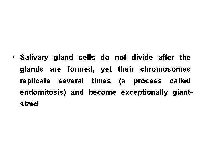  • Salivary gland cells do not divide after the glands are formed, yet