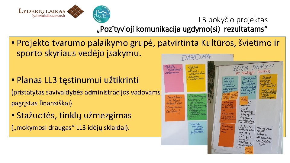 LL 3 pokyčio projektas „Pozityvioji komunikacija ugdymo(si) rezultatams“ • Projekto tvarumo palaikymo grupė, patvirtinta