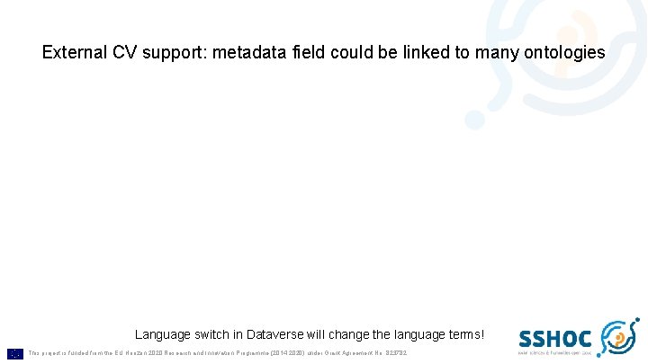 External CV support: metadata field could be linked to many ontologies Language switch in