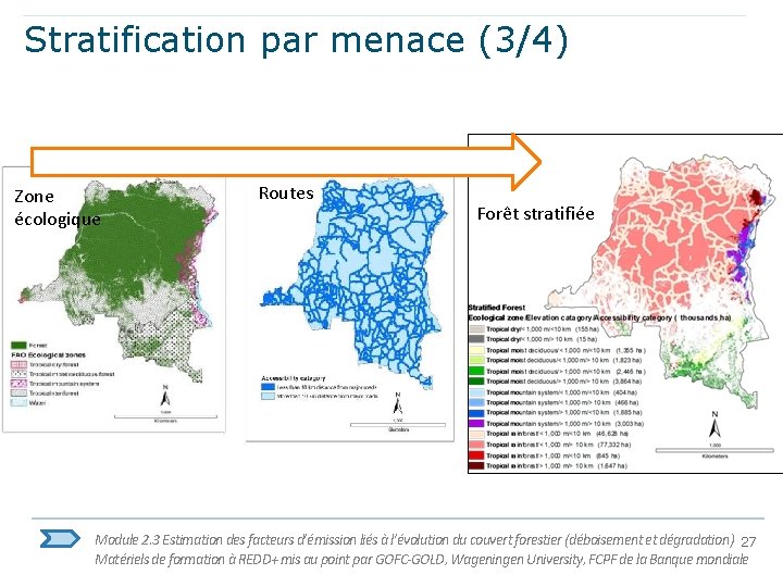 Stratification par menace (3/4) Zone écologique Routes Forêt stratifiée Module 2. 3 Estimation des