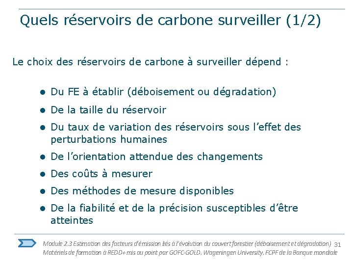 Quels réservoirs de carbone surveiller (1/2) Le choix des réservoirs de carbone à surveiller