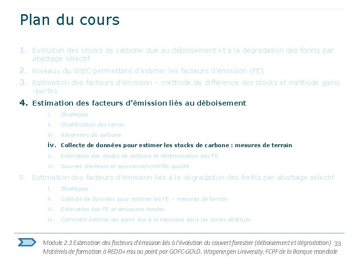 Plan du cours 1. Évolution des stocks de carbone due au déboisement et à