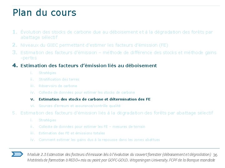 Plan du cours 1. Évolution des stocks de carbone due au déboisement et à