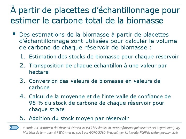 À partir de placettes d’échantillonnage pour estimer le carbone total de la biomasse §