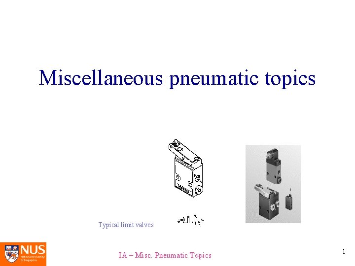 Miscellaneous pneumatic topics Typical limit valves IA – Misc. Pneumatic Topics 1 