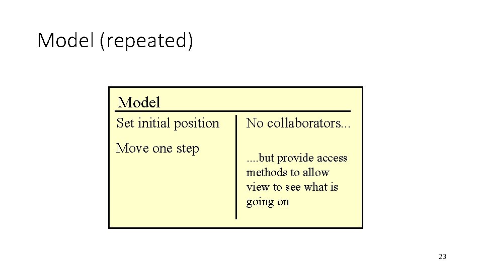 Model (repeated) Model Set initial position Move one step No collaborators. . . .