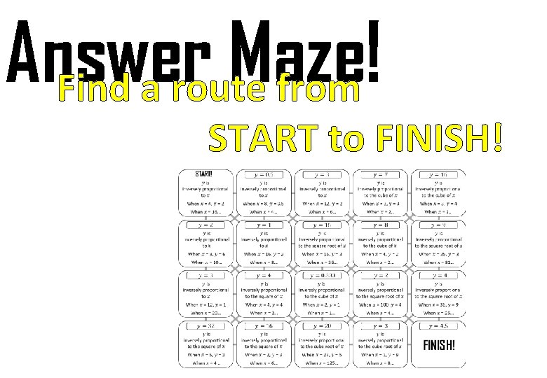 Answer Maze! Find a route from START to FINISH! Answer Maze! Find a route from START to FINISH!