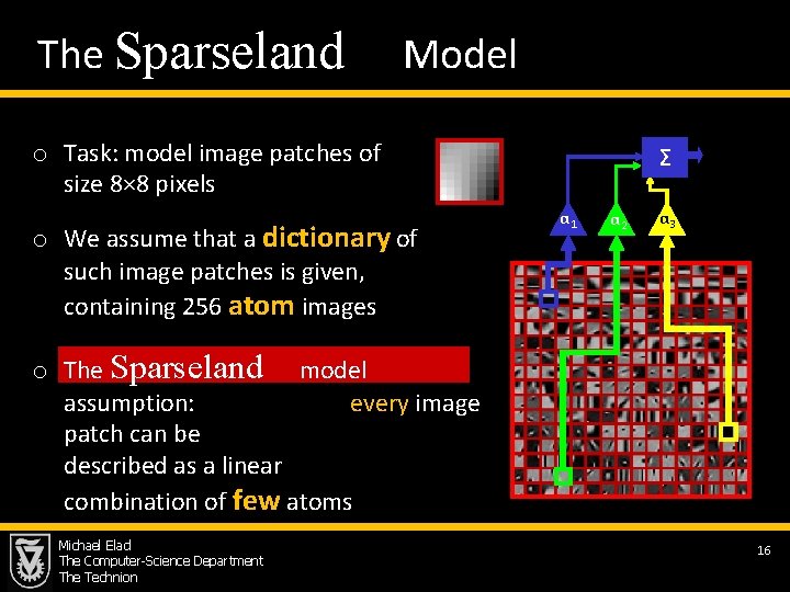 The Sparseland Model o Task: model image patches of size 8× 8 pixels o