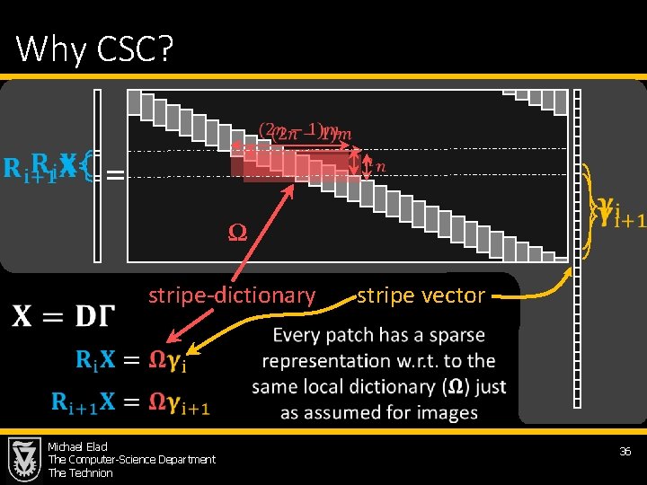Why CSC? = Ω stripe-dictionary Michael Elad The Computer-Science Department The Technion stripe vector