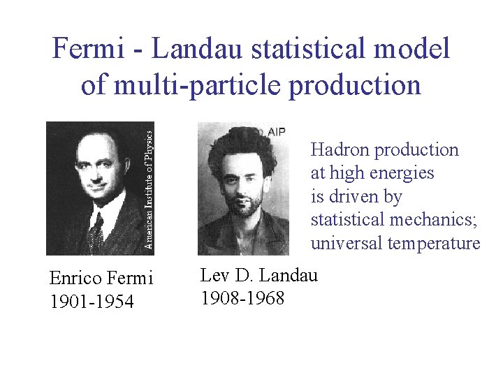 Fermi - Landau statistical model of multi-particle production Hadron production at high energies is