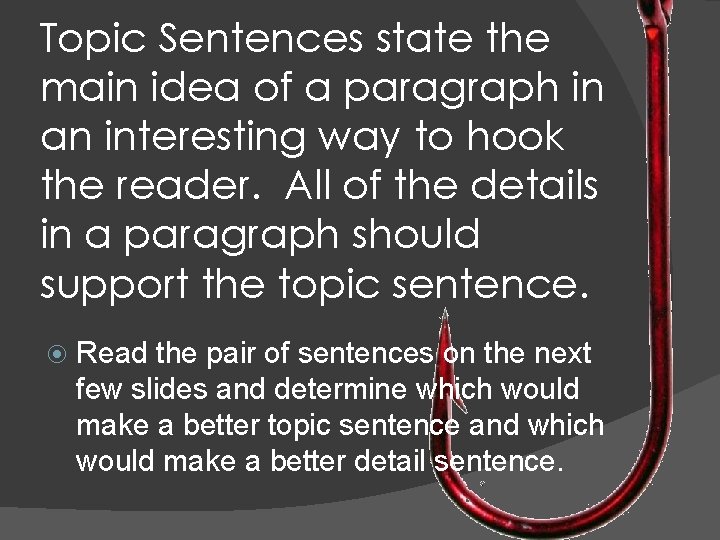 Topic Sentences state the main idea of a paragraph in an interesting way to