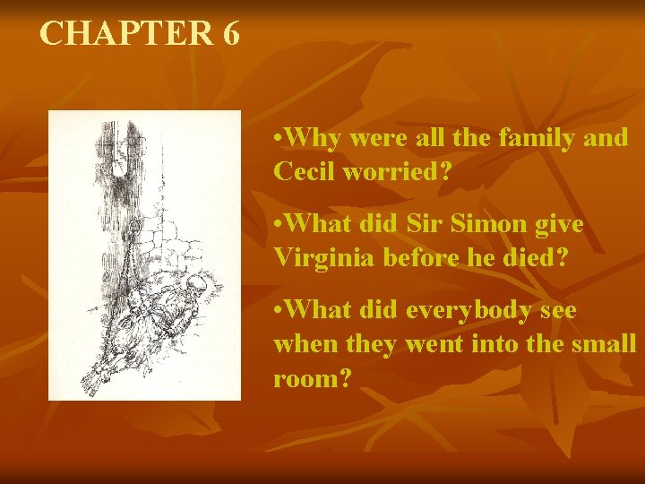 CHAPTER 6 • Why were all the family and Cecil worried? • What did