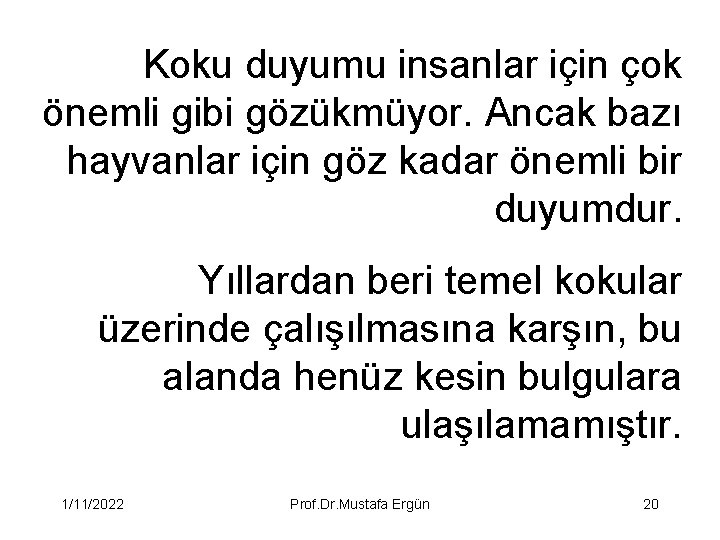 Koku duyumu insanlar için çok önemli gibi gözükmüyor. Ancak bazı hayvanlar için göz kadar