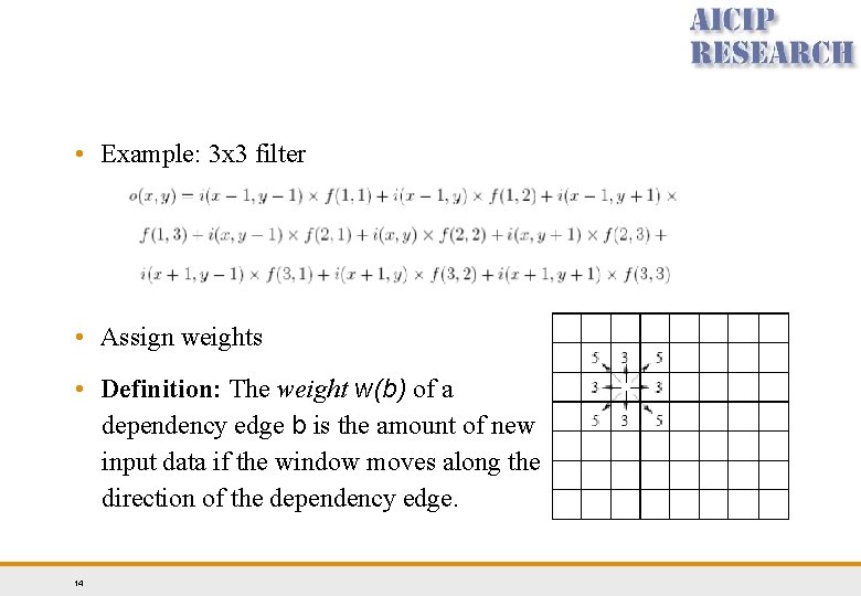 • Example: 3 x 3 filter • Assign weights • Definition: The weight • Example: 3 x 3 filter • Assign weights • Definition: The weight