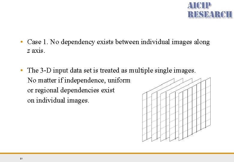 • Case 1. No dependency exists between individual images along z axis. • • Case 1. No dependency exists between individual images along z axis. •