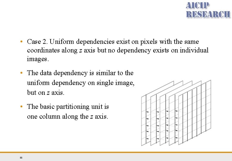 • Case 2. Uniform dependencies exist on pixels with the same coordinates along • Case 2. Uniform dependencies exist on pixels with the same coordinates along