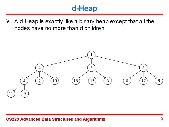 d-Heap Ø A d-Heap is exactly like a binary heap except that all the