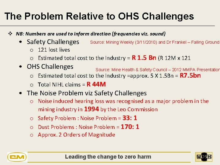 The Problem Relative to OHS Challenges v NB: Numbers are used to inform direction