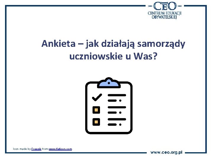 Ankieta – jak działają samorządy uczniowskie u Was? Icon made by Freepik from www.