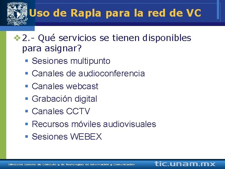 Uso de Rapla para la red de VC v 2. - Qué servicios se