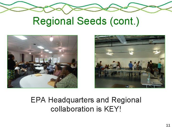 Regional Seeds (cont. ) EPA Headquarters and Regional collaboration is KEY! 11 