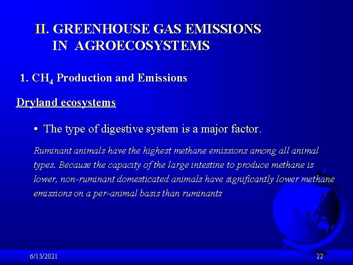 II. GREENHOUSE GAS EMISSIONS IN AGROECOSYSTEMS 1. CH 4 Production and Emissions Dryland ecosystems