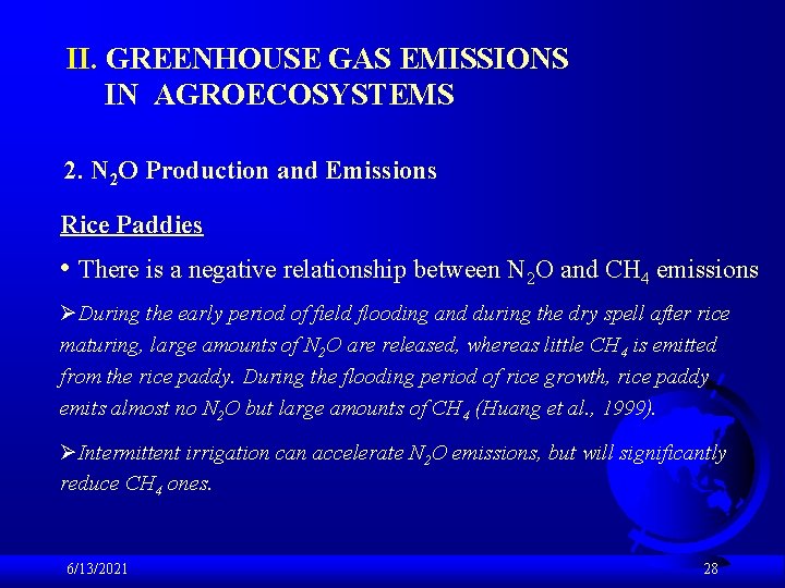 II. GREENHOUSE GAS EMISSIONS IN AGROECOSYSTEMS 2. N 2 O Production and Emissions Rice