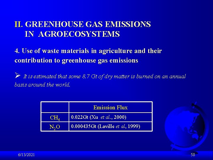 II. GREENHOUSE GAS EMISSIONS IN AGROECOSYSTEMS 4. Use of waste materials in agriculture and