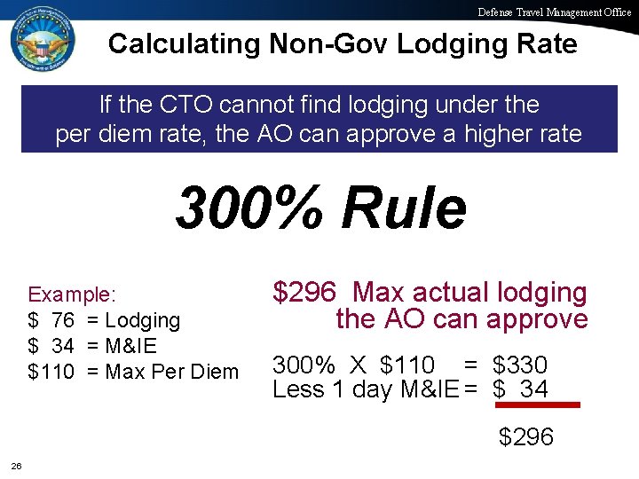 Defense Travel Management Office Calculating Non-Gov Lodging Rate If the CTO cannot find lodging