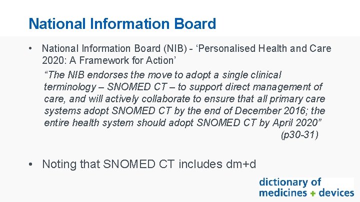 National Information Board • National Information Board (NIB) - ‘Personalised Health and Care 2020: