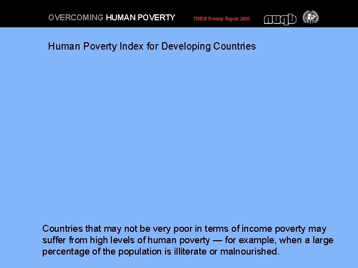 OVERCOMING HUMAN POVERTY UNDP Poverty Report 2000 Human Poverty Index for Developing Countries that