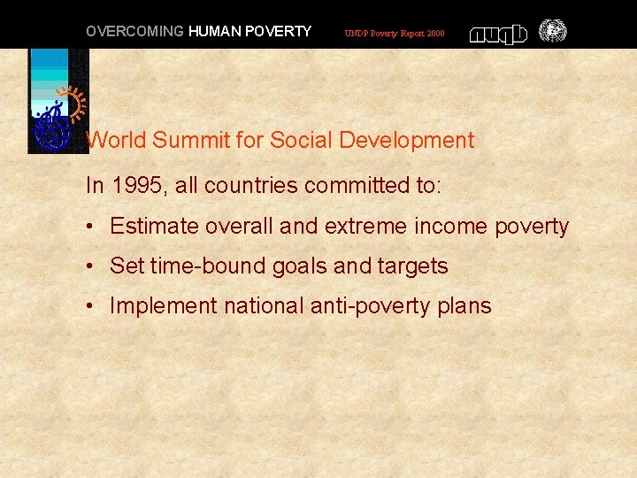 OVERCOMING HUMAN POVERTY UNDP Poverty Report 2000 World Summit for Social Development In 1995,