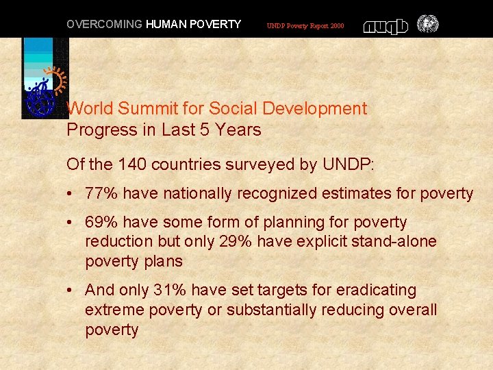 OVERCOMING HUMAN POVERTY UNDP Poverty Report 2000 World Summit for Social Development Progress in OVERCOMING HUMAN POVERTY UNDP Poverty Report 2000 World Summit for Social Development Progress in