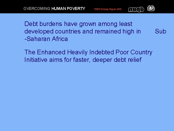 OVERCOMING HUMAN POVERTY UNDP Poverty Report 2000 Debt burdens have grown among least developed