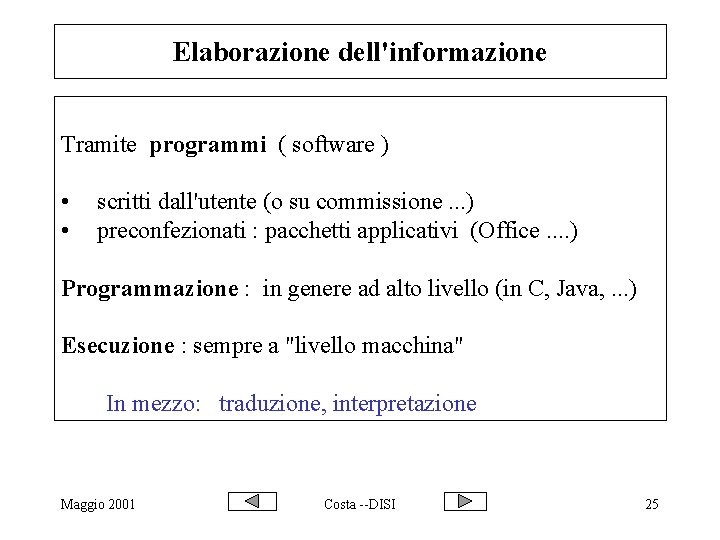 Elaborazione dell'informazione Tramite programmi ( software ) • • scritti dall'utente (o su commissione.