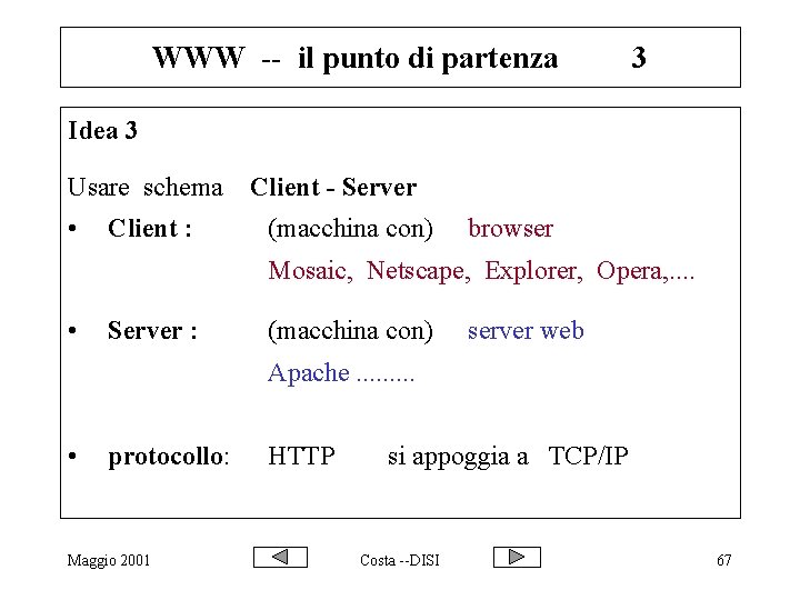 WWW -- il punto di partenza 3 Idea 3 Usare schema • Client :