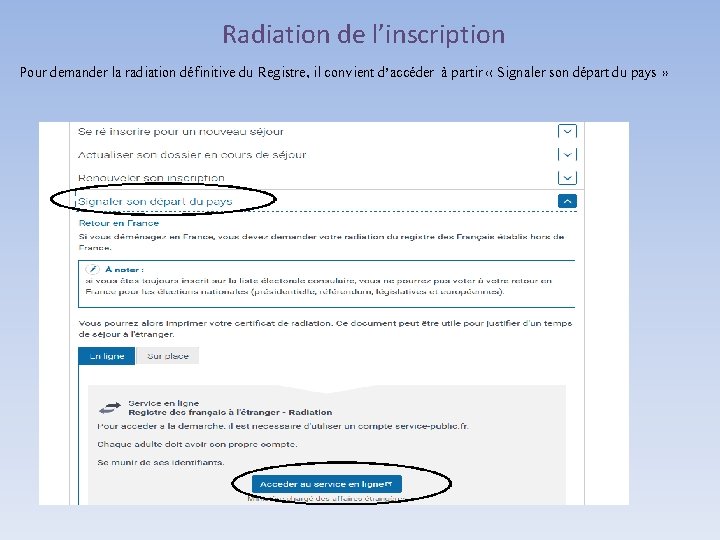 Radiation de l’inscription Pour demander la radiation définitive du Registre, il convient d’accéder à