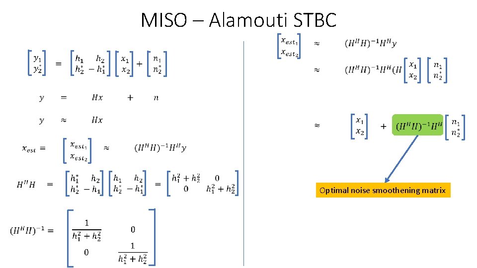 MISO – Alamouti STBC Optimal noise smoothening matrix 