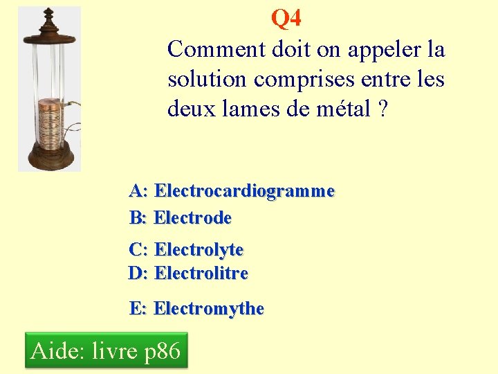 Q 4 Comment doit on appeler la solution comprises entre les deux lames de